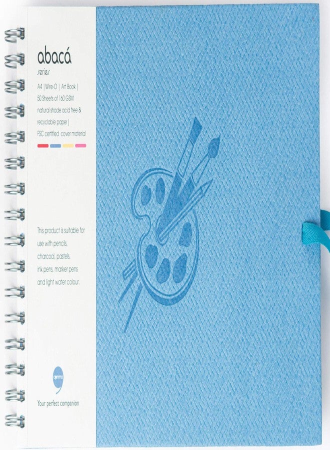 كوما دفتر رسم COMMA Abaca - مُجلّد بسلك حلزوني مع إغلاق بشريط - مقاس A4 (متوسط) - 50 ورقة - ورق 160 جرام/م² مقاوم للشيخوخة، خالٍ من الأحماض، ورق أرشيفي ذو حبيبات دقيقة - ثقوب دقيقة لسهولة التمزيق - (أزرق سماوي) - Image 1